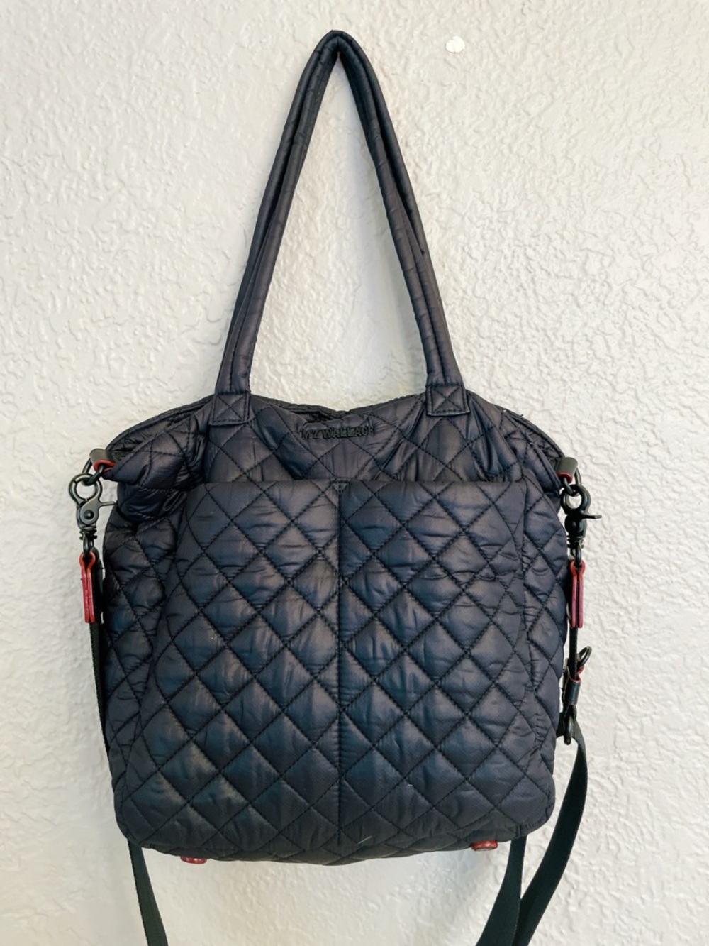 MZ Wallace Metro Quattro in black quilted crossbody tote medium $285 like new